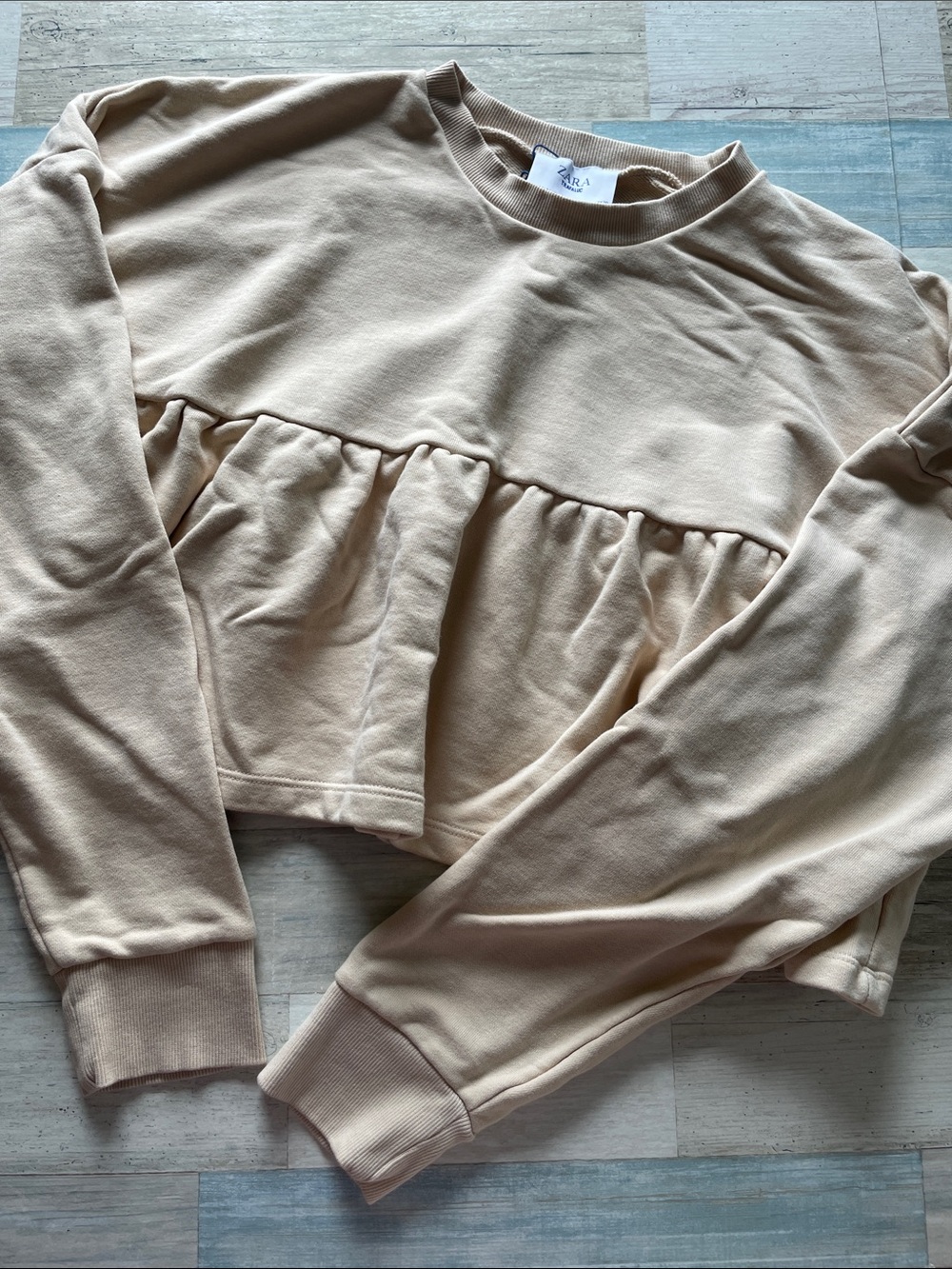 Zara Light Beige Peplum Sweatshirt